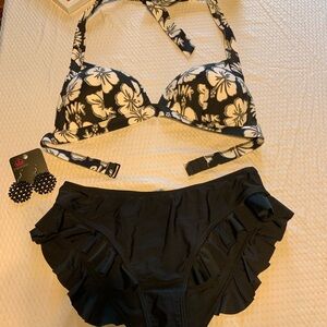 PINK Victoria's Secret Black and White Floral Bikini Set